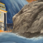 rough seas rocks mural
